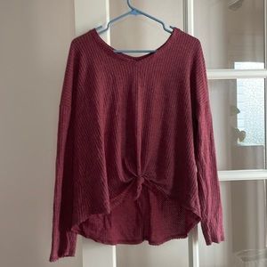 Magenta knit sweater with tie bow